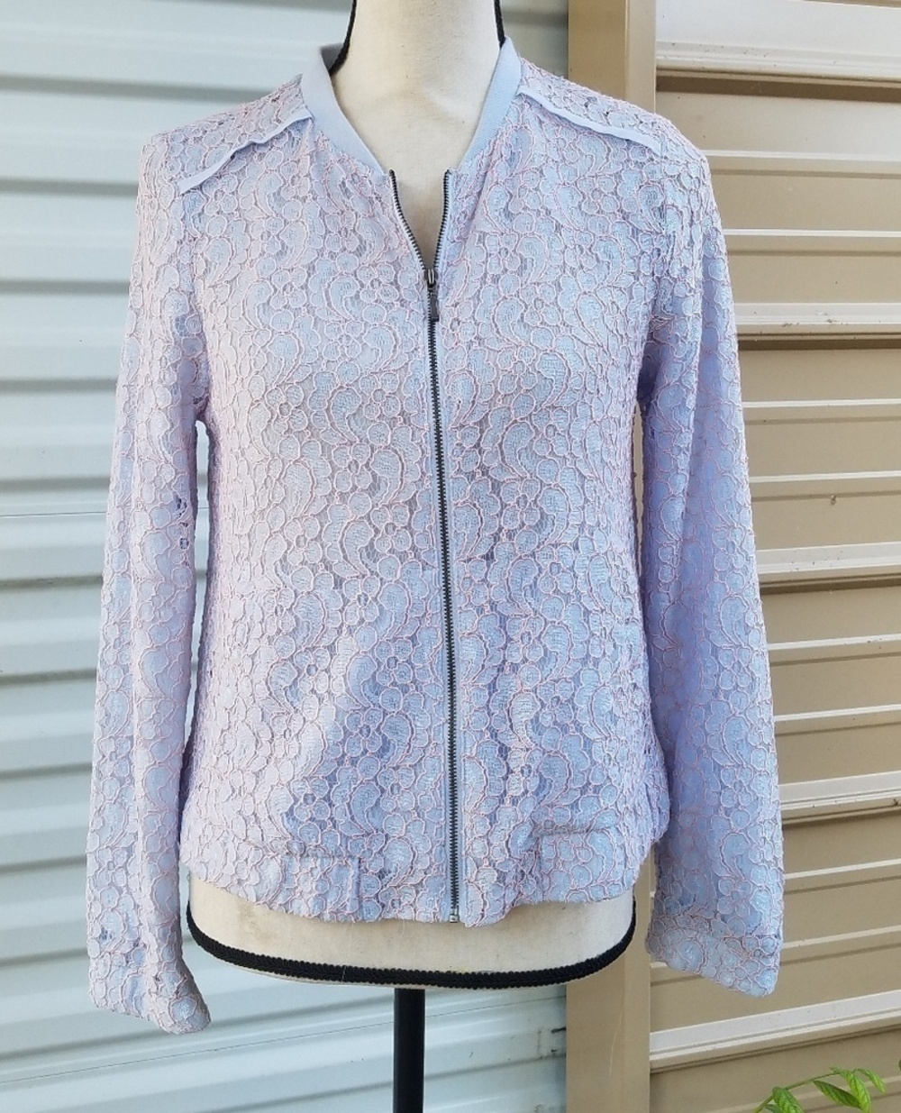 Lauren Conrad Blue and pink lace zip up jacket